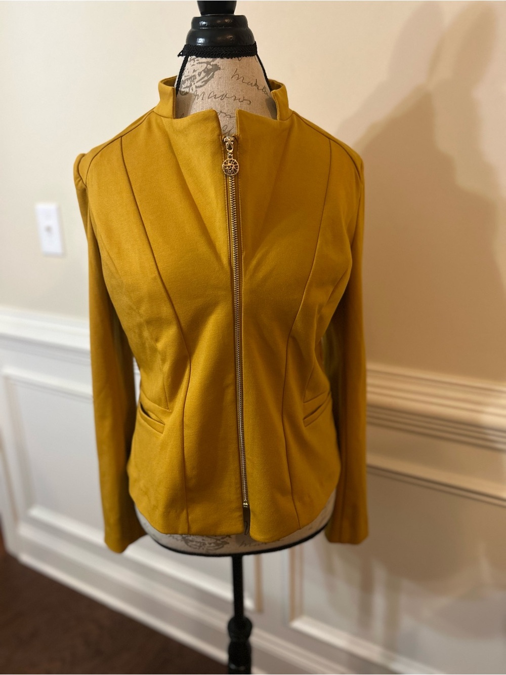 Anne Klein Burnt Mustard Yellow Zip-Front Blazer Jacket